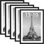 upsimples 13x19 Picture Frame Set of 5,Display Pictures 11x17 with Mat or 13x19 Without Mat,Wall Gallery Photo Frames, Black