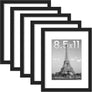 upsimples 8.5x11 Picture Frame Set of 5, Display Pictures 6x8 with Mat or 8.5x11 Without Mat, Wall Gallery Photo Frames, Black