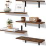 upsimples Floating Shelves for Wall Decor Storage, Wall Mounted Shelves Set of 5, Sturdy Small Wood Shelves with Metal Brackets Hanging for Bedroom, Living Room, Bathroom, Kitchen, Book, Dark Brown