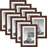 upsimples 5x7 Picture Frame Set of 10, Display Pictures 4x6 with Mat or 5x7 Without Mat, Multi Photo Frames Collage for Wall or Tabletop Display, Real Glass, Brown