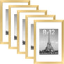 upsimples 8x12 Picture Frame Set of 5,Display Pictures 6x8 with Mat or 8x12 Without Mat,Wall Gallery Photo Frames, Gold