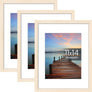 Sindcom 11x14 Picture Frame 3 Pack, Poster Frames with Detachable Mat for 8x10 Prints, Horizontal and Vertical Hanging Hooks for Wall Mounting, Natural Photo Frame for Gallery Home Décor