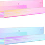 upsimples Iridescent Acrylic Shelves for Wall Storage, 15" Acrylic Floating Shelves, Kids Bookshelf, Nail Polish Holder, Perfume Display Wall Shelves for Bedroom, Living Room, Bathroom, Set of 2