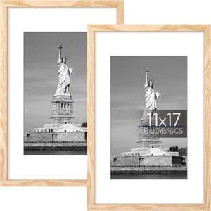 ENJOYBASICS 11x17 Picture Frame, Display Poster 8x12 with Mat or 11 x 17 Without Mat, Wall Gallery Photo Frames, Natural, 2 Pack