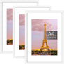 upsimples A4 Picture Frame Set of 3, Made of High Definition Glass for 6x8 with Mat or 8.3X11.7 Without Mat, Wall Mounting Photo Frames, White