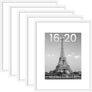 upsimples 16x20 Picture Frame Set of 5,Display Pictures 11x14 with Mat or 16x20 Without Mat,Wall Gallery Poster Frames,White