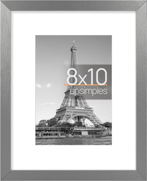 upsimples 8x10 Picture Frame, Display Pictures 5x7 with Mat or 8x10 Without Mat, Wall Hanging Photo Frame, Metallic Gray, 1 Pack