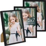upsimples 5x7 Picture Frame Set of 3, Made of High Definition Glass for 5 x 7 Black Frames, Wall and Tabletop Display Thin Border Photo Frame for Home Décor