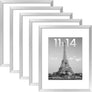 upsimples 11x14 Picture Frame Set of 5, Display Pictures 8x10 with Mat or 11x14 Without Mat,Wall Gallery Photo Frames, Silver