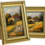 upsimples 5x7 Picture Frame with Real Glass, 2 Pack Ornate Vintage Picture Frames for Wall or Tabletop Display, Gold 5 x 7 Photo Frame for Wall Décor