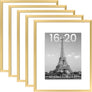 upsimples 16x20 Picture Frame Set of 5, Display Pictures 11x14 with Mat or 16x20 Without Mat, Wall Gallery Poster Frames, Gold