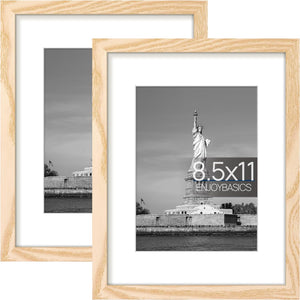 ENJOYBASICS 8.5 x 11 Picture Frame, Display Poster 6x8 with Mat or 8.5x11 Without Mat, Wall Gallery Photo Frames, Natural, 2 Pack