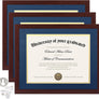 upsimples 11x14 Diploma Frame Certificate Degree Document Frame with High Definition Glass, 3 Pack Diploma Frames 8.5 x 11 with mat for Wall and Tabletop, Mahogany blue Double Mat