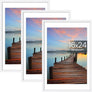 Sindcom 16x24 Poster Frame 3 Pack, Picture Frames with Detachable Mat for 14x20 Prints, Horizontal and Vertical Hanging Hooks for Wall Mounting, White Photo Frame for Gallery Home Décor