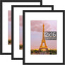 upsimples 12x16 Picture Frame Set of 3, Made of High Definition Glass for 8.5x11 with Mat or 12x16 Without Mat, Wall Mounting Photo Frames, Black