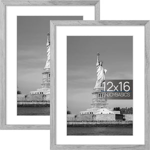 ENJOYBASICS 12x16 Picture Frame, Display Poster 9x12 with Mat or 12 x 16 Without Mat, Wall Gallery Photo Frames, Gray, 2 Pack