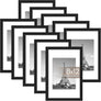 upsimples 8x12 Picture Frame Set of 10, Display Pictures 6x8 with Mat or 8x12 Without, Multi Photo Frames Collage for Wall or Tabletop Display, Black