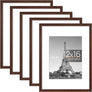 upsimples 12x16 Picture Frame Set of 5, Display Pictures 8.5x11 with Mat or 12x16 Without Mat, Wall Gallery Poster Frames, Brown