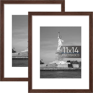 ENJOYBASICS 11x14 Picture Frame, Display Poster 8x10 with Mat or 11 x 14 Without Mat, Wall Gallery Photo Frames, Brown, 2 Pack