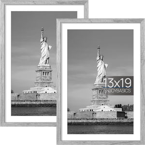 ENJOYBASICS 13x19 Picture Frame, Display Poster 11x17 with Mat or 13 x 19 Without Mat, Wall Gallery Photo Frames, Gray, 2 Pack