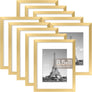 upsimples 8.5x11 Picture Frame Set of 10, Display Pictures 6x8 with Mat or 8.5x11 Without Mat, Multi Photo Frames Collage for Wall or Tabletop Display, Gold
