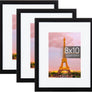 upsimples 8x10 Picture Frame Set of 3, Made of High Definition Glass for 5x7 with Mat or 8x10 Without Mat, Wall Mounting Photo Frames, Black