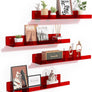 upsimples Clear Red Acrylic Shelves for Wall Storage, 15" Acrylic Floating Shelves Wall Mounted, Kids Bookshelf, Display Ledge Wall Shelves for Bedroom, Living Room, Bathroom, Set of 4
