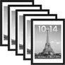 upsimples 10x14 Picture Frame Set of 5, Display Pictures 9.5x11.5 with Mat or 10x14 Without Mat, Wall Gallery Poster Frames, Black