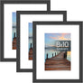 Sindcom 8x10 Picture Frame 3 Pack, Poster Frames with Detachable Mat for 5x7 Prints, Horizontal and Vertical Hanging Hooks for Wall Mounting, Charcoal Gray Photo Frame for Gallery Home Décor