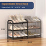 ENJOYBASICS Expandable Shoe Rack, 3 Tier Adjustable Shoe Organizer Shelf for Closet, Black Metal Free Standing Shoe Rack Storage for Small Space, Entryway