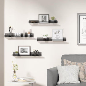 upsimples Clear Black Acrylic Shelves for Wall Storage, 15" Acrylic Floating Shelves Wall Mounted, Kids Bookshelf, Display Ledge Wall Shelves for Bedroom, Living Room, Bathroom, Set of 4