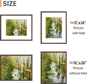 upsimples 16x20 Picture Frame, Display Pictures 11x14 with Mat or 16x20 Without Mat, Wall Hanging Photo Frame, Brown, 1 Pack