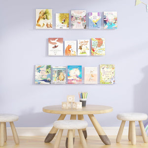 upsimples 6 Pack Nursery Book Shelves for Wall, 12" Clear Acrylic Bookshelf for Kids Baby, Floating Shelves for Wall Decor, Vinyl Display, Record Holder, Magazine Rack, Picture Ledge Shelf