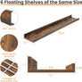 upsimples Floating Shelves for Wall, Wall Shelves for Decor Storage Set of 6, Wall Mounted Wood Shelf for Bedroom, Living Room, Bathroom, Kitchen, 35.5 inch Long Picture Ledge Shelf, Brown