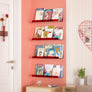 upsimples Clear Red Acrylic Shelves for Wall Storage, 15" Acrylic Floating Shelves Wall Mounted, Kids Bookshelf, Display Ledge Wall Shelves for Bedroom, Living Room, Bathroom, Set of 4