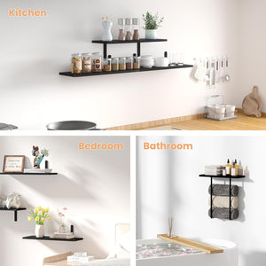 upsimples Bathroom Shelves Over Toilet, 3+1 Tier Floating Shelves, Black Wooden Storage Wall Shelves with Towel Rack, Wall Mounted Hanging Shelf for Bedroom, Kitchen, Living Room, Laundry Décor