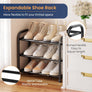 ENJOYBASICS Expandable Shoe Rack, 3 Tier Adjustable Shoe Organizer Shelf for Closet, Black Metal Free Standing Shoe Rack Storage for Small Space, Entryway