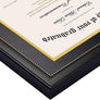 upsimples 11x14 Diploma Frame with High Definition Glass, Display 8.5x11 Certificate with Black over Gold Mat, Degree Document Frame for Wall and Tabletop, Black with Gold Beads, 1 Pack