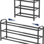 ENJOYBASICS Expandable Shoe Rack, 3 Tier Adjustable Shoe Organizer Shelf for Closet, Black Metal Free Standing Shoe Rack Storage for Small Space, Entryway