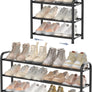 ENJOYBASICS Expandable Shoe Rack, 3 Tier Adjustable Shoe Organizer Shelf for Closet, Black Metal Free Standing Shoe Rack Storage for Small Space, Entryway
