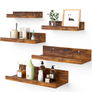 Upsimples Home Floating Shelves Wall Mounted Set of 5, Wall Mounted Wood Shelf for Bedroom, Living Room, Bathroom, Kitchen, Office, Sturdy Rustic Shelves 5 Different Sizes Brown