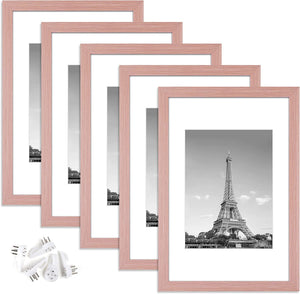 upsimples 8x12 Picture Frame Set of 5, Display Pictures 6x8 with Mat or 8x12 Without Mat, Wall Gallery Photo Frames, Pink