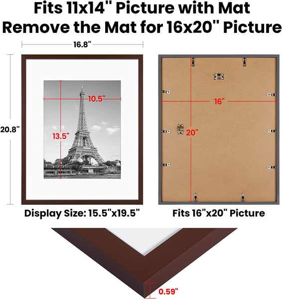 upsimples 16x20 Picture Frame, Display Pictures 11x14 with Mat or 16x2 –  Upsimples Direct