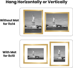 ENJOYBASICS 11x14 Picture Frame Gold Poster Frame,Display Pictures 8x10 with Mat or 11x14 Without Mat,Wall Gallery Photo Frames,2 Pack