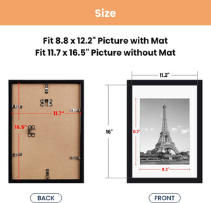 upsimples A3 Picture Frame Set of 5, Display Pictures 8.3x11.7 with Mat or 11.7x16.5 Without Mat, Wall Gallery Poster Frames, Black