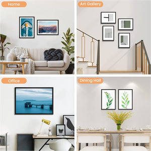 upsimples A4 Picture Frame Set of 5, Display Pictures 6x8 with Mat or 8.3x11.7 Without Mat, Wall Gallery Poster Frames, Black