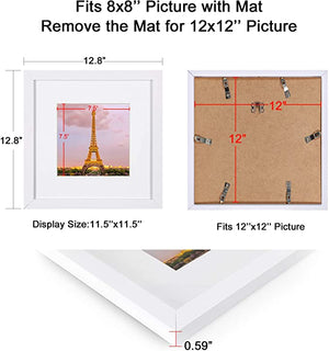 upsimples 12x12 Picture Frame Set of 3,Display Pictures 8x8 with Mat or 12x12 Without Mat,Multi Photo Frames Collage for Wall,White