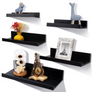 Upsimples Home Floating Shelves Wall Mounted Set of 5, Wall Mounted Wood Shelf for Bedroom, Living Room, Bathroom, Kitchen, Office, Sturdy Rustic Shelves 5 Different Sizes, Black