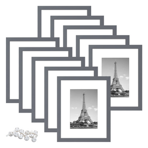 upsimples 8x10 Picture Frame Set of 10, Display Pictures 5x7 with Mat or 8x10 Without Mat, Multi Photo Frames Collage for Wall or Tabletop Display, Dark Gray