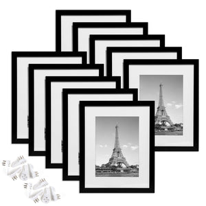 upsimples 8.5x11 Picture Frame Set of 10,Display Pictures 6x8 with Mat or 8.5x11 Without Mat,Multi Photo Frames Collage for Wall or Tabletop Display, Black